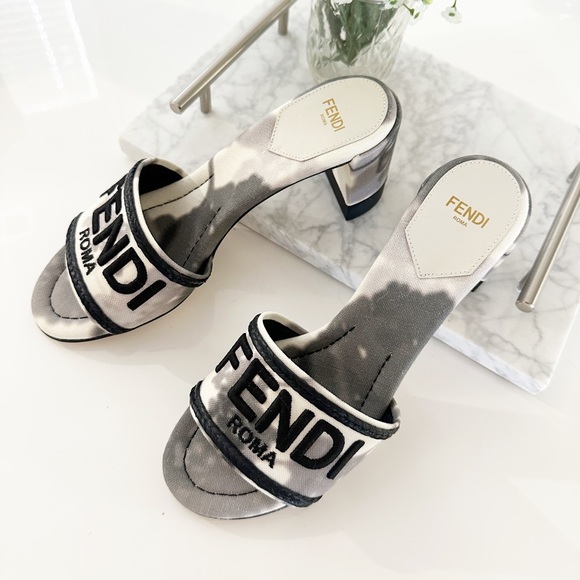 Silver fendi slides hot sale